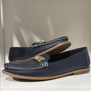 Blue and Gold Slip-On Loafers with Timeless Design